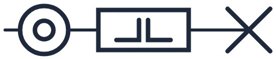 Symbole Bouton-poussoir + télérupteur + point lumineux dans un schéma unifilaire