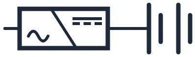Symbole Convertisseur avec batterie dans un schéma unifilaire