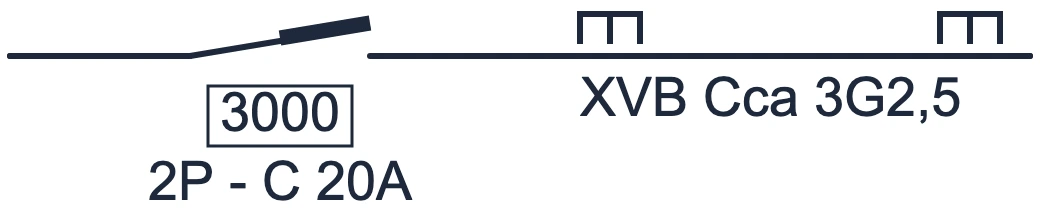 Symbole Disjoncteur avec câble XVB dans un schéma unifilaire