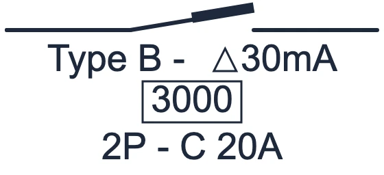 Symbole Interrupteur différentiel type B bipolaire dans un schéma unifilaire