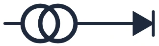 Symbole LED avec transformateur dans un schéma unifilaire