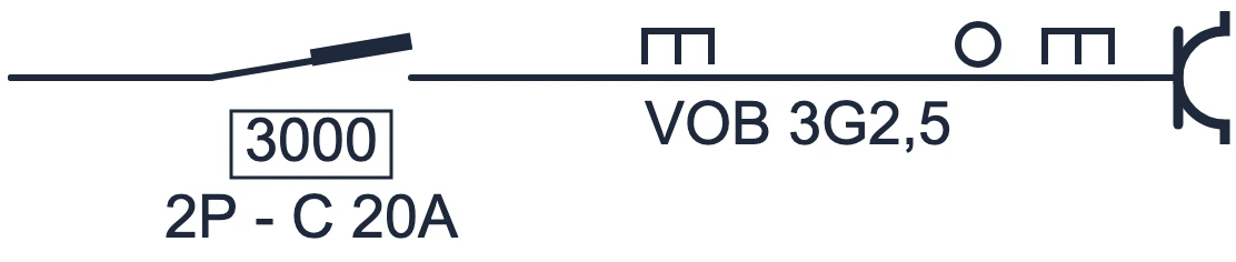Symbole Prise avec disjoncteur et câble VOB dans un schéma unifilaire